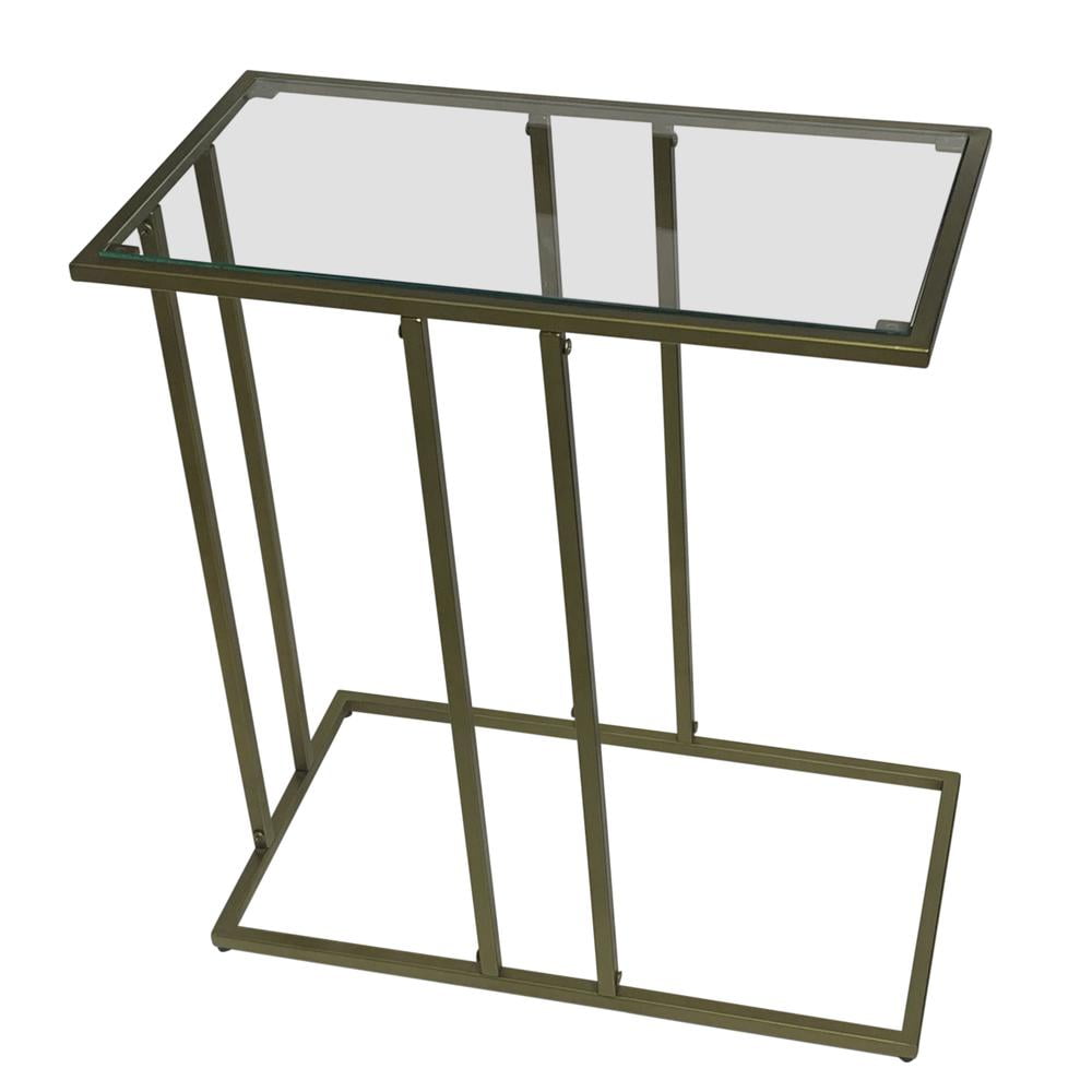 Antique Gold Metal and Glass Rectangular End Table