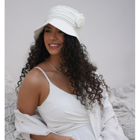 Serena Flower (White) Luxury Fashion Bucket Sun Hat for Women / Summer Hat / Soft Sun Cap / UPF 50+ Protection / One Size / Available in 4 Colors