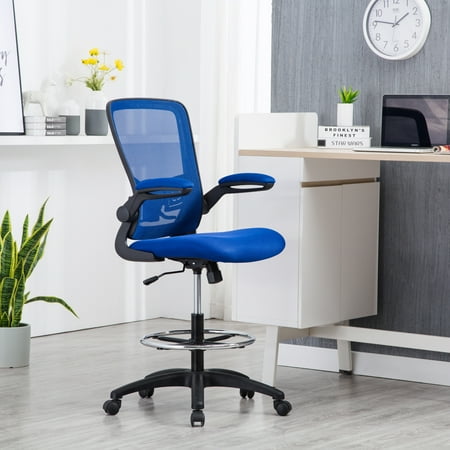 Serena Mesh Drafting Chair, Tall Office Chair for Standing Desk by Naomi Home-Base Color:Black,Color:Blue