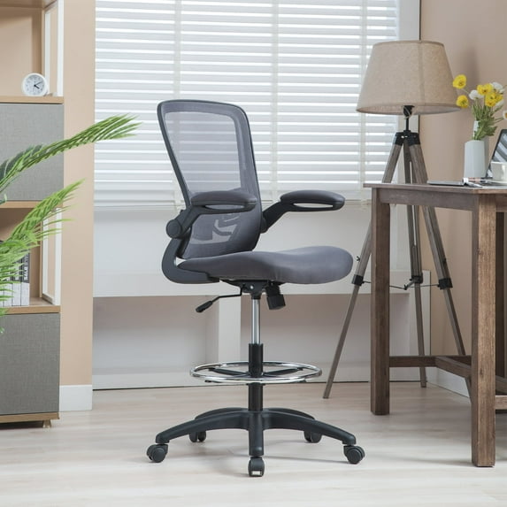 Serena Mesh Drafting Chair, Tall Office Chair for Standing Desk by Naomi Home-Base Color:Black,Color:Gray