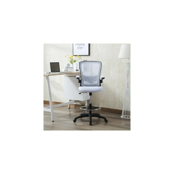 Serena Mesh Drafting Chair, Tall Office Chair for Standing Desk by Naomi Home-Color:White