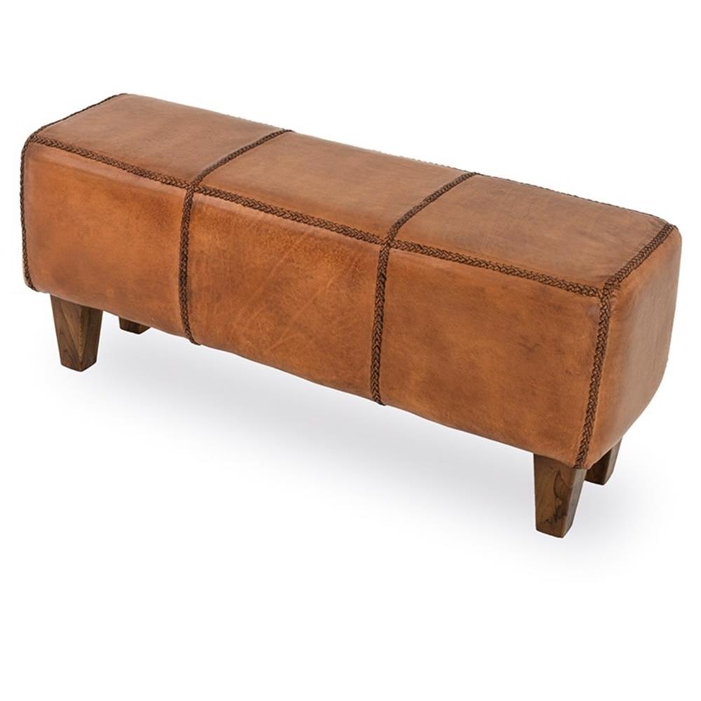Serena Mid-Century Modern Genuine Leather Upholstered Bench in Tan ...