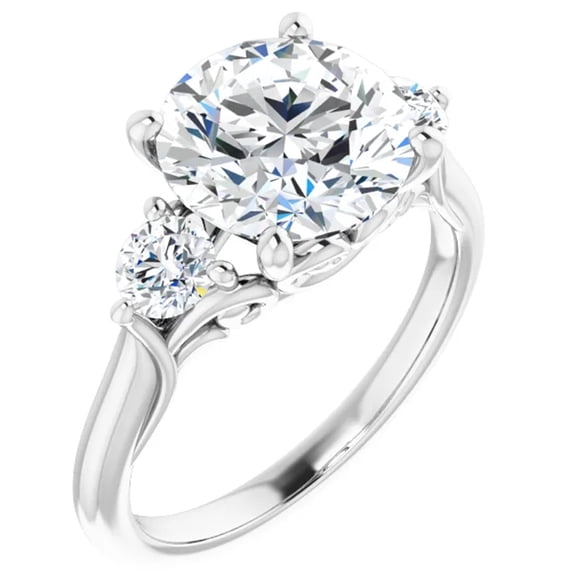 Serena Three Stone Moissanite Engagement Ring Round Accent