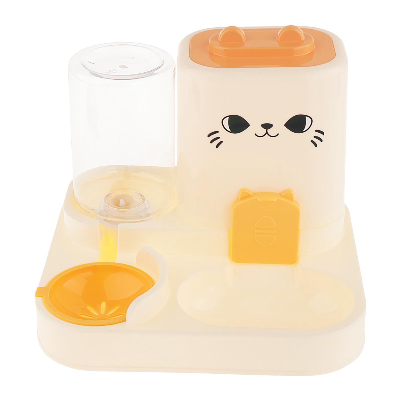 Serenable 2 in 1 Automatic Pet Feeder Water Dispenser Portable Travel Supplies Cat Food Bowl Food Container for Kitten Small Dogs Bunny Yellow