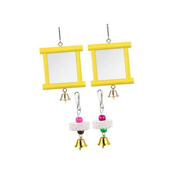 Serenable 2x Chicken Mirror Toys Interactive Birds Parakeets with Bell Yellow
