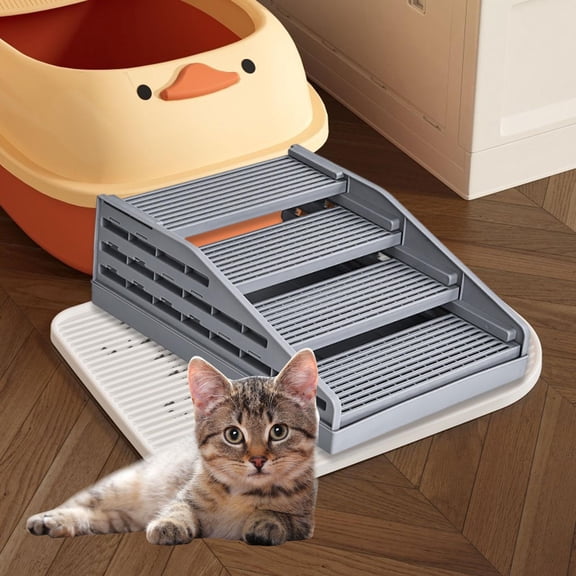 Serenable 4 Steps Cat Litter Box Ramp Practical Durability Nonslip Cats Litter Trapper Gray