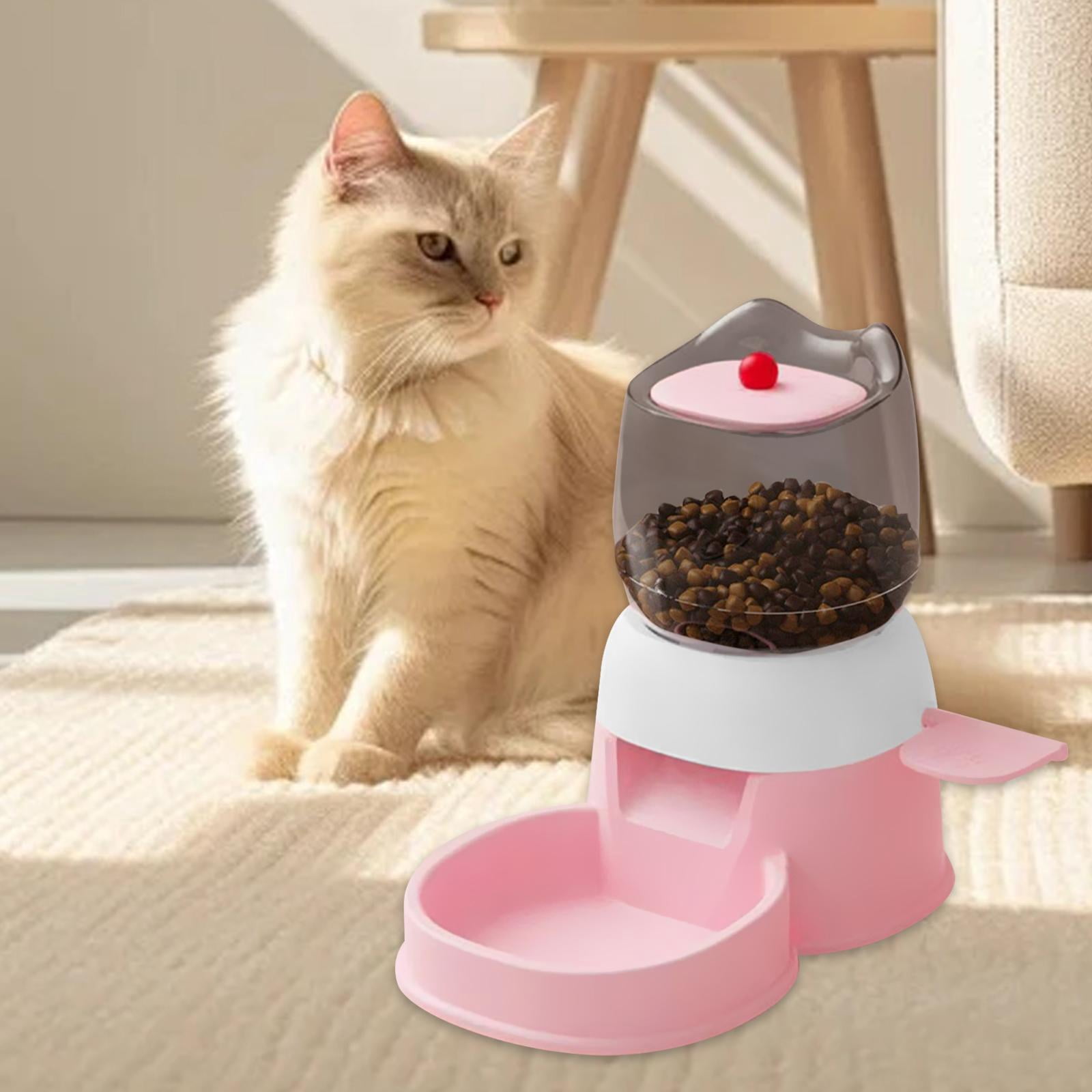 Serenable Automatic Pet Feeder,Outdoor Pet Dispenser,Press to feed,2L Cat Food Water Dispenser,Pets Automatic Feeder for Kitten Cat Dog pink