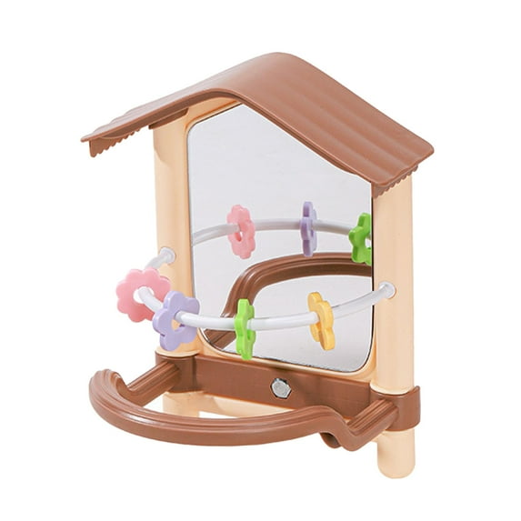 Serenable Bird Mirror Bird Toys Interactive Decorative Training Chewing Parrot Toy with Perch for Lovebirds Finch Greys Canaries Conure Brown