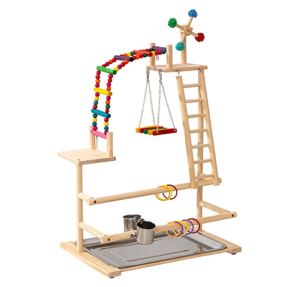 Serenable Bird Playground Parrot Playstand Exercise Portable Playpen Windmill Toys with 2 Perches Stand for Parakeet Budgies Home Decor
