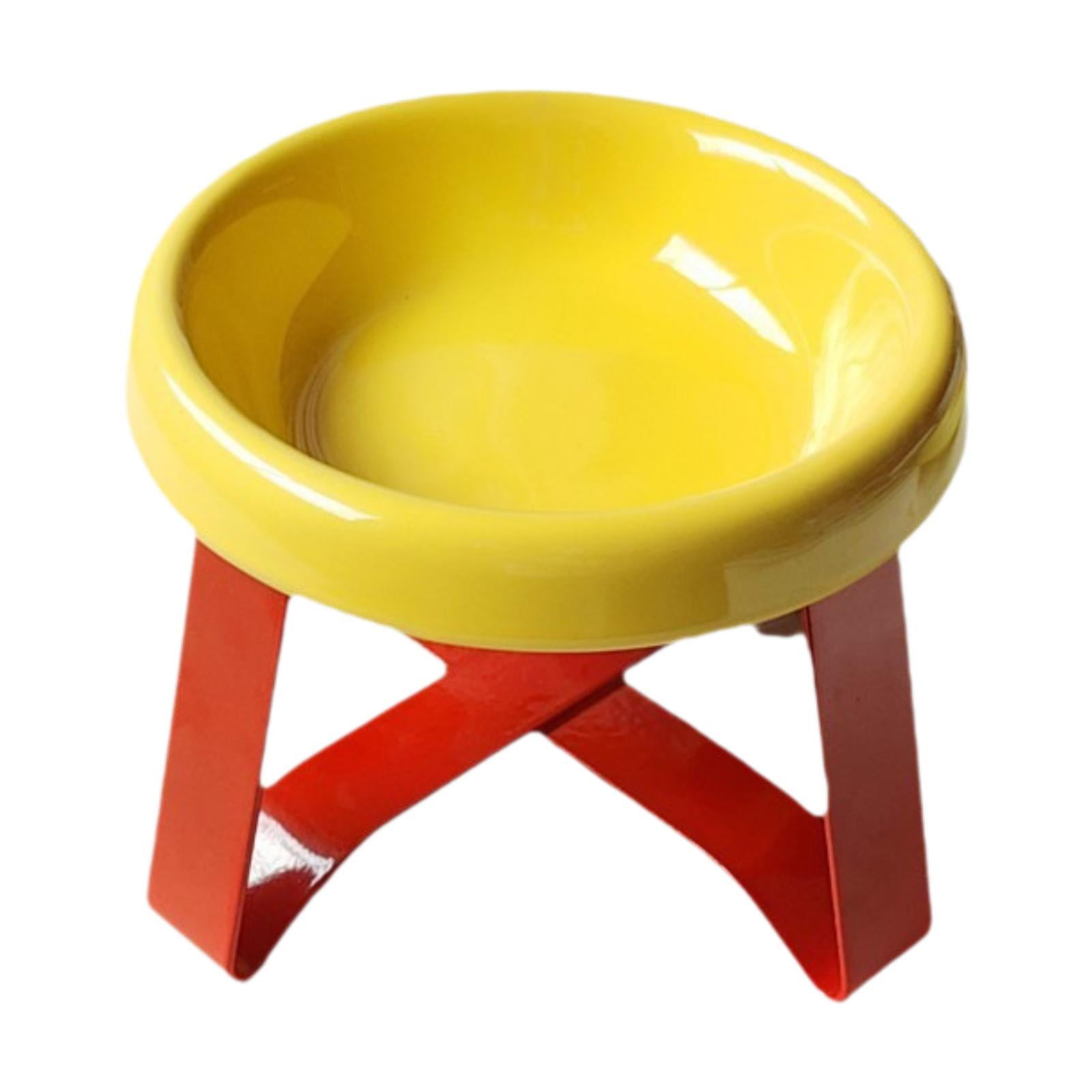 Serenable Cat Bowl Cat Food Dish with Metal Stand, Water Dispenser, Prevents Spills, Ceramic Pet Bowl for Small and Medium Breeds Puppy Yellow