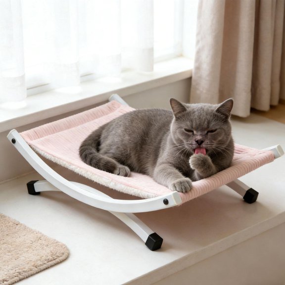 Serenable Cat Hammock Bed Elevated Iron Corduroy Freestanding Pet Lounger Breathable Raised Indoor Outdoor Cot Lightweight Stylish Design Suitable for Cats Kittens Small Dogs Home Entryway Pink