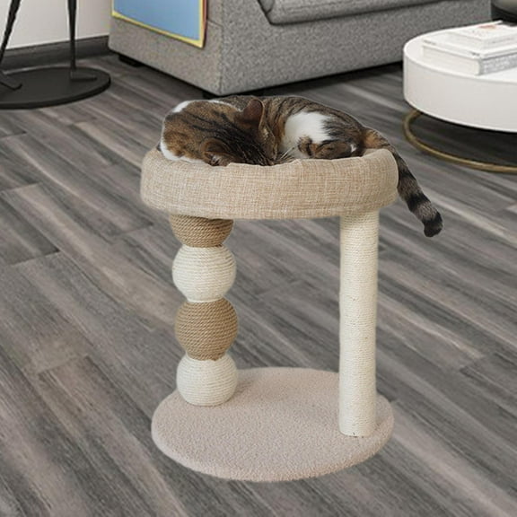 Serenable Cat Scratch Post with Carpeted Base,Small Cat Tree,Cat Supplies Furniture,Kitty Playing Perch for Small Cat,Sisal Cat Scratcher brown
