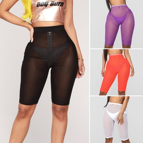 Women Sexy Black Fishnet Hot Shorts Zipper See Through Mesh Legging Half Pants