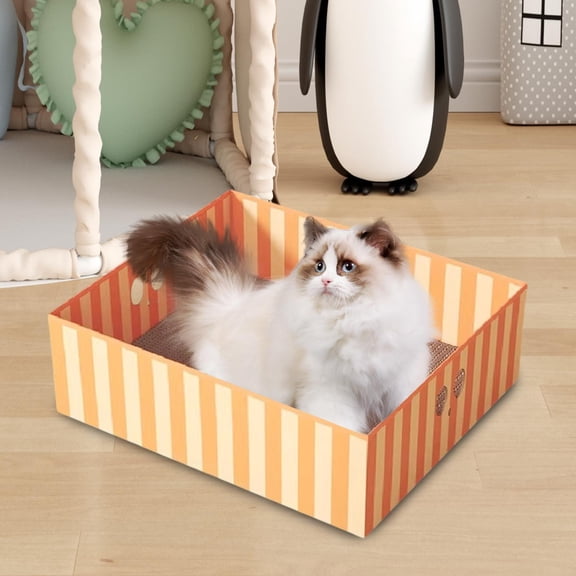 Serenable Cat Scratching Cardboard Cat Scratcher Box for Furniture Protector Bed Interactive Play Toy Pet Scratching Pad for Claws Orange White