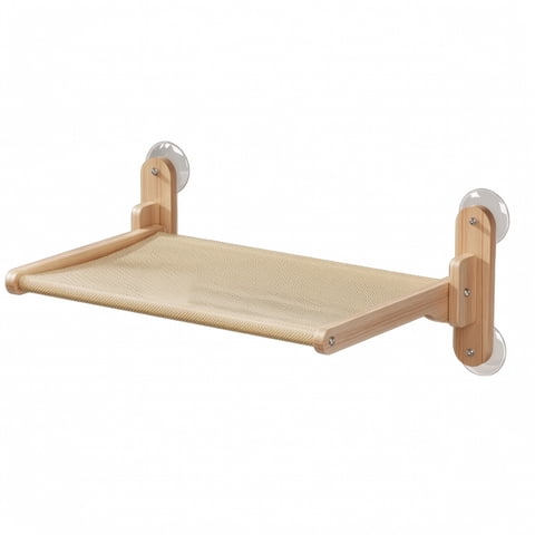 Serenable Cat Window Perch Bed Hammock with Natural Wood Frame and Removable Mesh Cover Suction Cup Mount for Kittens and Senior Cats Indoor