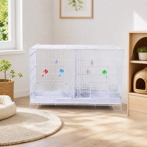 Serenable Divided Bird Cage Rectangular Metal Breeding Cage with Pull Out Tray for Small Birds