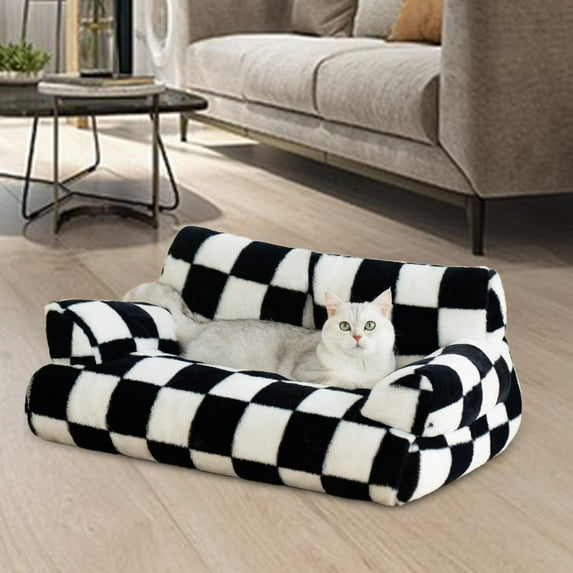 Serenable Dog Bed Sofa Pet Couch Modern Non Slip Soft Calming Cat Sofa Bed Cat Couch for Indoor Cats All Breed Small Dogs Puppy Kittens Black S