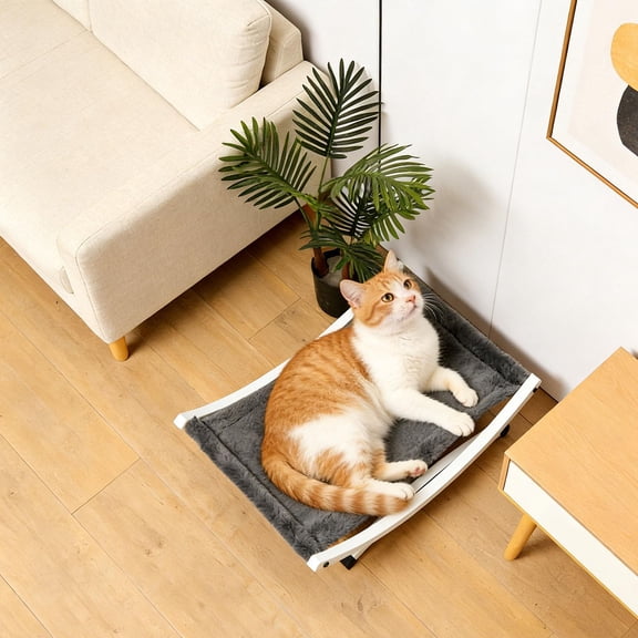 Serenable Elevated Pet Lounger Raised Cat Cot Stylish with Floor Metal Frame Modern Raised Pet Hammock Cat Hammock Bed for Kitten Puppy Deep Gray