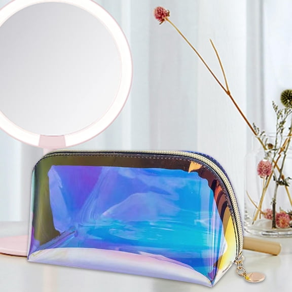 Serenable Iridescent Holographic Makeup Bag Women Makeup Brush Holder Zippered Travel Cosmetic Pouch for Office Mother's Day Gifts Home 22cmx8cmx11cm