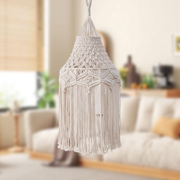 Serenable Macrame Ceiling Lamp Shade Pendant Light Shade Decorative Hand Knitted Nordic with Tassel Hanging Light Cover for Living Room