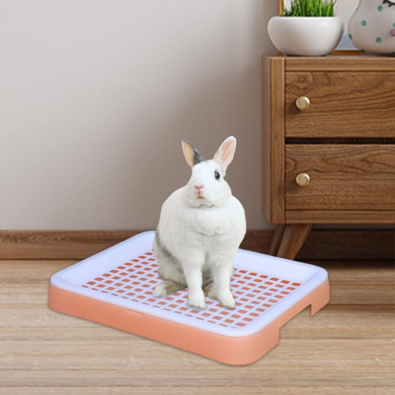 Serenable Rabbit Litter Tray Rabbit Toilet Portable with Grate Double Layer Guinea Pig Litter Pan Bunny Potty for Small Animals Ferrets Pink White