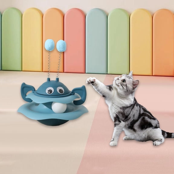 Serenable Turntable Cat Toy Interactive Cat Toys Self Play Game Amusement Exerciser Teaser Kitten Exercise Toys for Indoor Adult Cats Blue