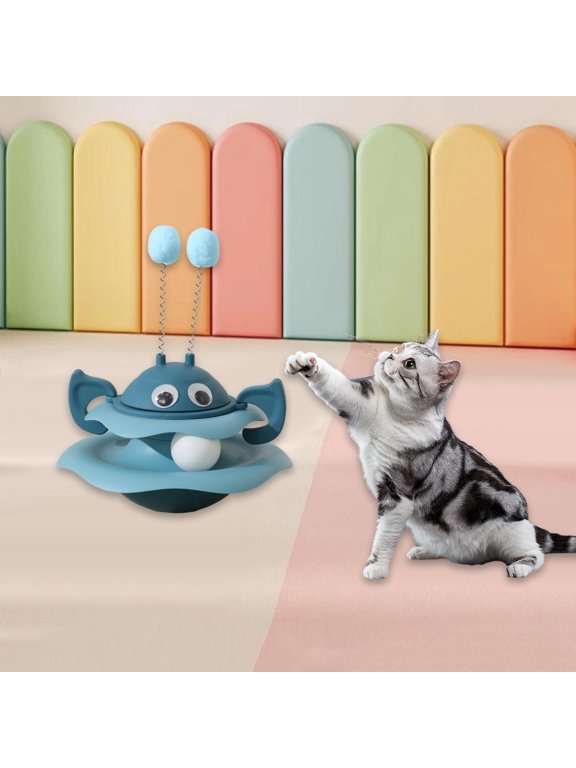 Turntable Cat Toy Interactive Cat Toys Self Play Game Amusement Exerciser Teaser Kitten Exercise Toys for Indoor Adult Cats Blue