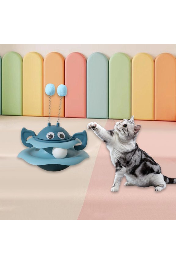 Turntable Cat Toy Interactive Cat Toys Self Play Game Amusement Exerciser Teaser Kitten Exercise Toys for Indoor Adult Cats Blue