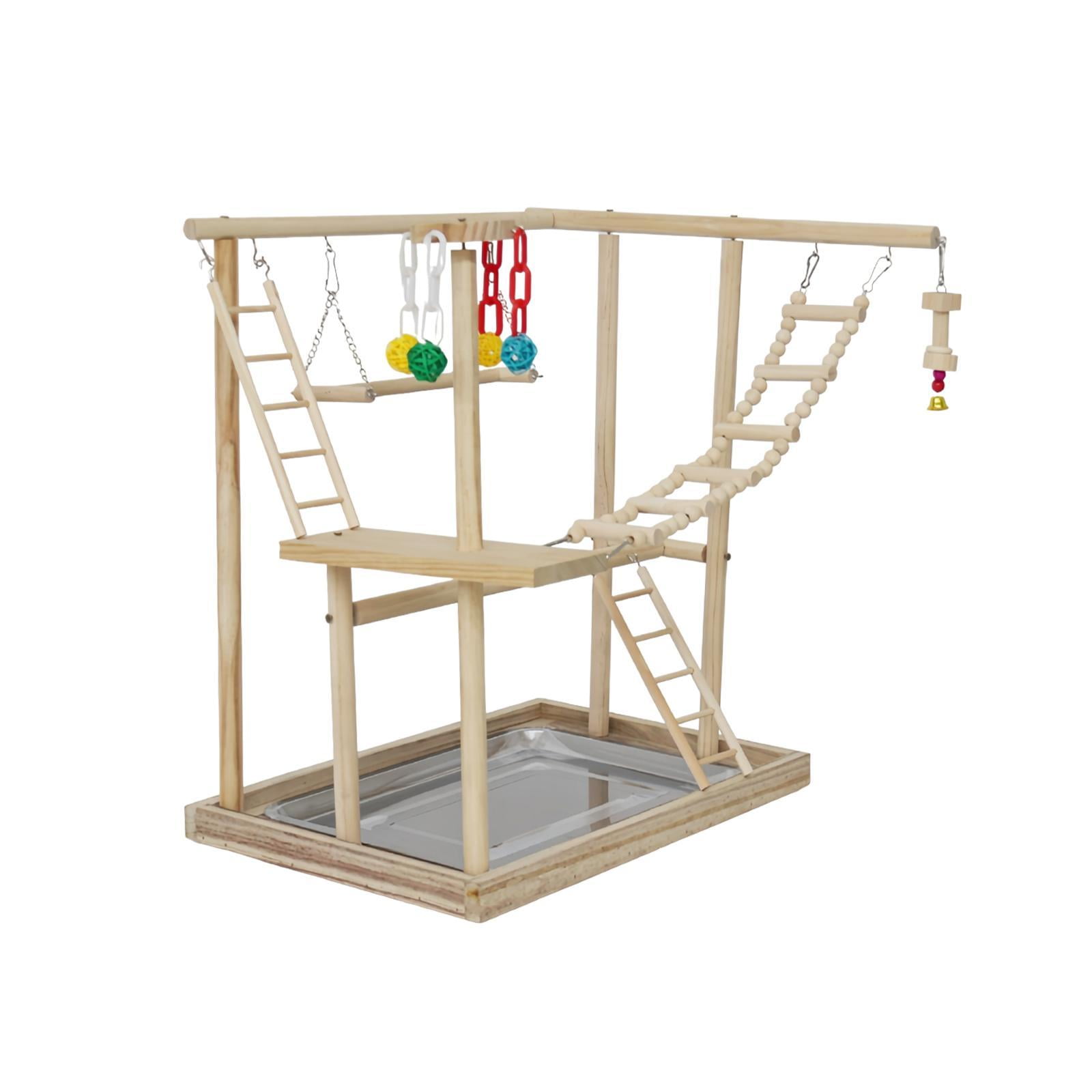 View of Serenable Wooden Bird Playground Birds Hanging Toys Climbing Cage ...