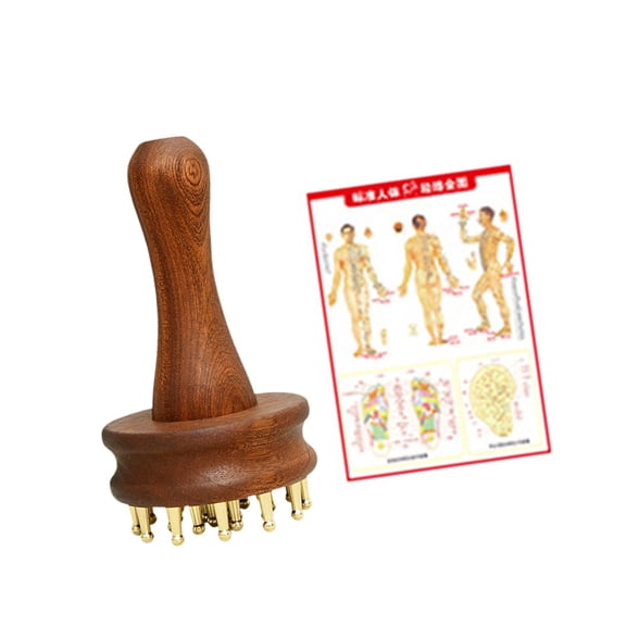 Serenable Wooden Massage Body Brush 24 Brass Point ,Handheld Gua Sha Massage Brush ,for Body Neck Hands Shoulder Arm Back Legs Grooming