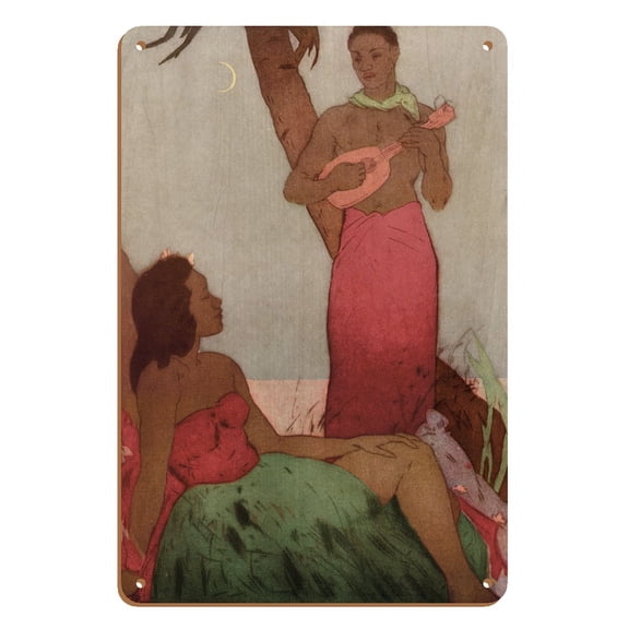 Serenade Ukulele Hawaii - Royal Hawaiian Hotel - Vintage Menu Cover by John Melville Kelly c.1940s - 8 x 12 inch Vintage Wood Art Sign