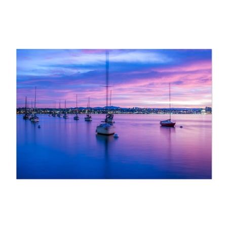 Serenade at Dawn - San Diego California Photography Harbor Boat Sunset Cityscape Skyline Water Scenic Unframed Wall Art Print 5 x 7 inches