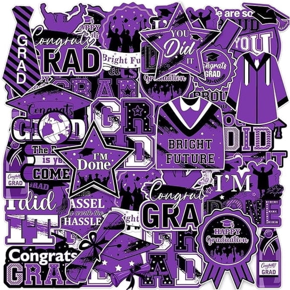 Serencatcher 100pcs Graduation Stickers Purple, 2026 Graduation Party Congrats Grad You Did It We are So Proud of You Sticker Bright Future for Scrapbooking Envelop College High School