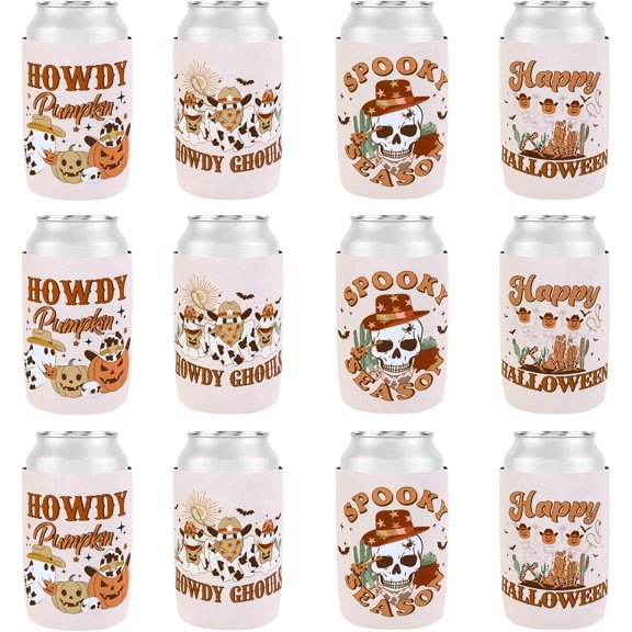 Serencatcher 12pcs Western Halloween Can Coolers, Halloween Party Favors Howdy Pumpkin Howdy Ghouls Spooky Season Happy Halloween Can Coolers for Wild West Halloween Birthday Party Decorations