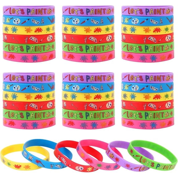Serencatcher 24Pcs Art Painting Silicone Bracelets, Art Painting Party Favors Include Bracelet Wristbands in 6 Colors Art Paint Party Supplies Rainbow Paint Theme Birthday Boys Girls Gift Packs