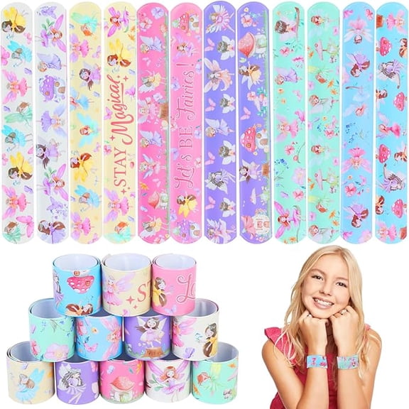 Serencatcher 48Pcs Fairy Slap Bracelets, Fairy Party Favor Bracelets Lets Be Fairies Stay Magical Fairy Wristbands for Fairy First Birthday Baby Shower Party Decorations Classroom Prize Reward