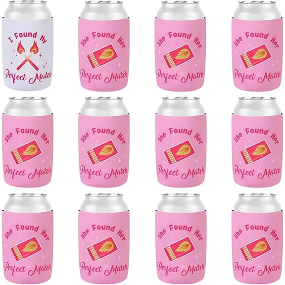 Serencatcher Bachelorette Party Decorations Can Coolers 12pcs I Found My Perfect Match She Found Her Perfect Match Neoprene Beverage Sleeves Pink for Bachelorette Bridal Shower Wedding Party Supplies
