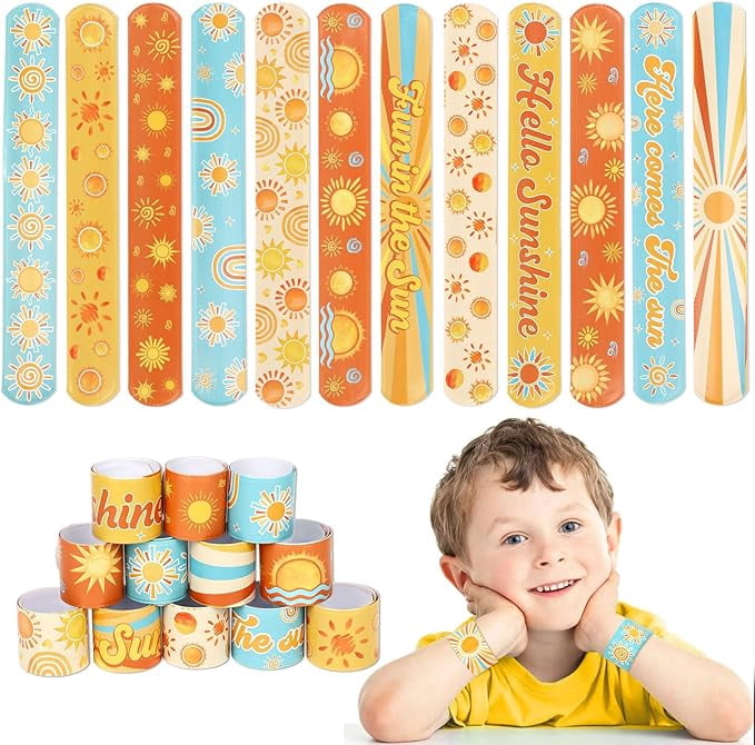 Serencatcher Boho Sun Slap Bracelets, Here Comes the Sun Baby Shower Decorations Include Hippie Groovy Boho Rainbow Slap for Sunshine Party Favors First Trip Around The Sun Birthday Party Decor