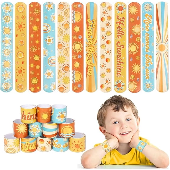 Serencatcher Boho Sun Slap Bracelets, Here Comes the Sun Baby Shower Decorations Include Hippie Groovy Boho Rainbow Slap for Sunshine Party Favors First Trip Around The Sun Birthday Party Decor
