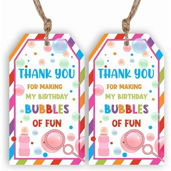 Serencatcher Bubble Birthday Party Favor Tags, 50pcs Bubble Thank You Gift Tags Colorful Thank You for Making My Birthday Bubbles of Fun Tags with String for Summer Bubble Birthday Party Decorations