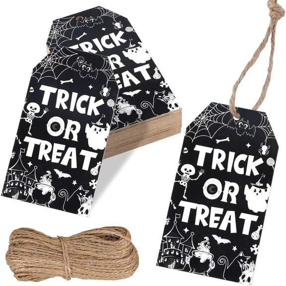 Serencatcher Halloween Thank You Tags, Trick Or Treat Halloween Hanging Name Tags Paper Gift Tags Hemp Rope DIY Crafts for Halloween Baby Shower Favors Happy Boo Day Party Birthday Party