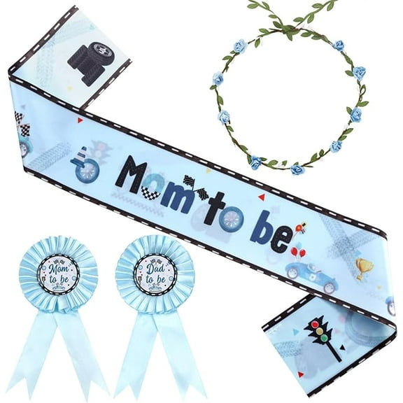 Serencatcher Race Car Baby Shower Decorations, Vintage Racing Car Mom to Be Sash Cars Theme Mom Dad to Be Corsage Pin Flower Crown Headband Blue for Boy Lets Go Racing Baby Shower Party Favors