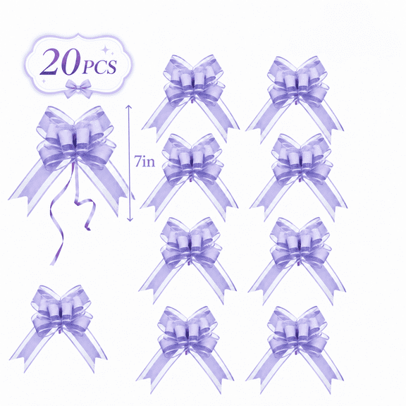 Serencreathomea 20 Pcs Elegant Lavender Purple Pull Bows 7 Inch Large Gift Bows with Lace Trim for Wedding, Birthday, Christmas, Easter & Party Decor