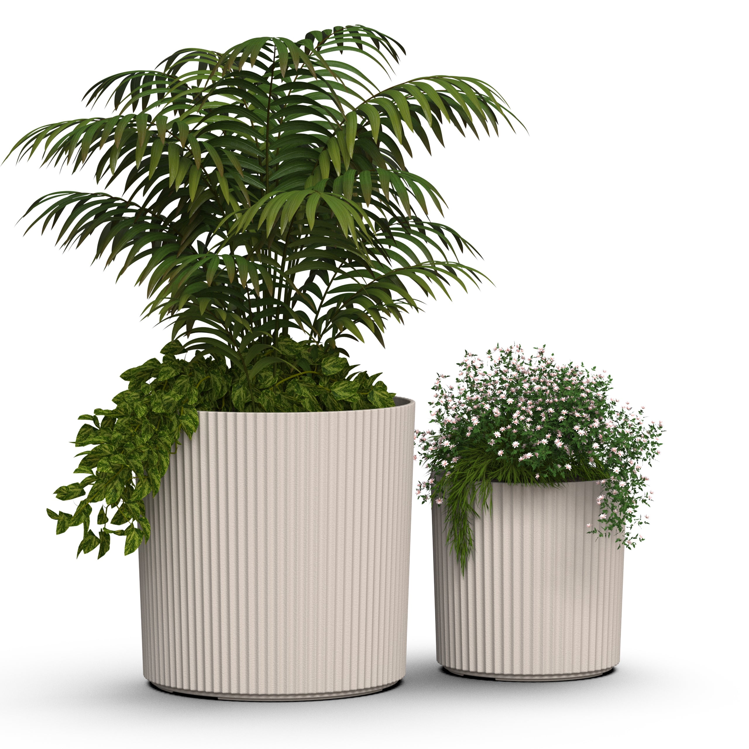 Serene 14in and 10in Round Chai Plastic Plant Planters with Drainage Holes, 2-Pack