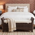 thumbnail image 1 of 43.5'' Wicker Upholstered Storage Bench with Ergonomic Arms for Entryway, Bedroom, or Patio, Synthetic Brown Wicker, 1 of 12