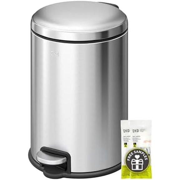 Serene 5L / 1.32 Gallon Step Trash Can with Lid, Small Stainless Steel Round Garbage Can with Removable Inner Bucket, Compact Bin for Powder Rooms, Offices & Tight Bathroom Spaces.