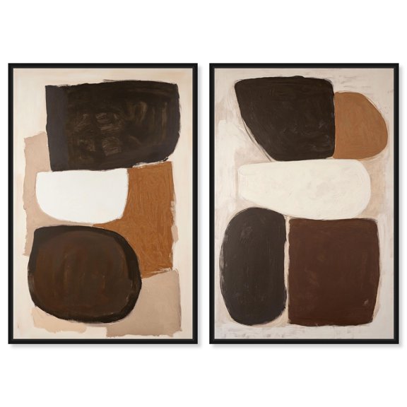 Serene Abstract Flow Pair Canvas Print Boho Abstract Art Set by Art Remedy, Black Frame, 20 x 30