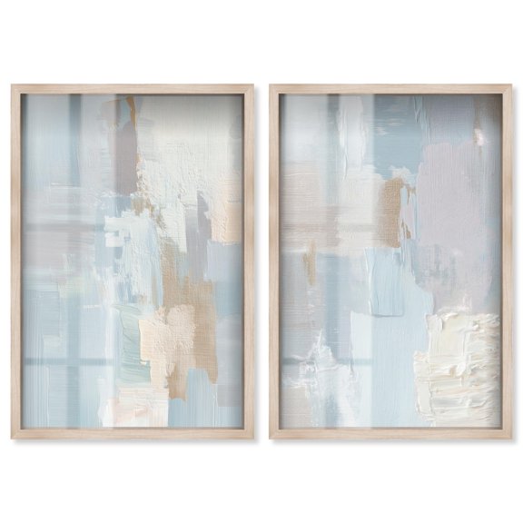Serene Abstract Harmony Duo Shadowbox Print Calming Wall Decor by Art Remedy, Blonde Frame, 20 x 30