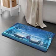 Serene Anime Girl in Bamboo Boat Diatomaceous Earth Bath Mat - Non-Slip Super Absorbent Quick Dry Mat for Bathroom Entryway