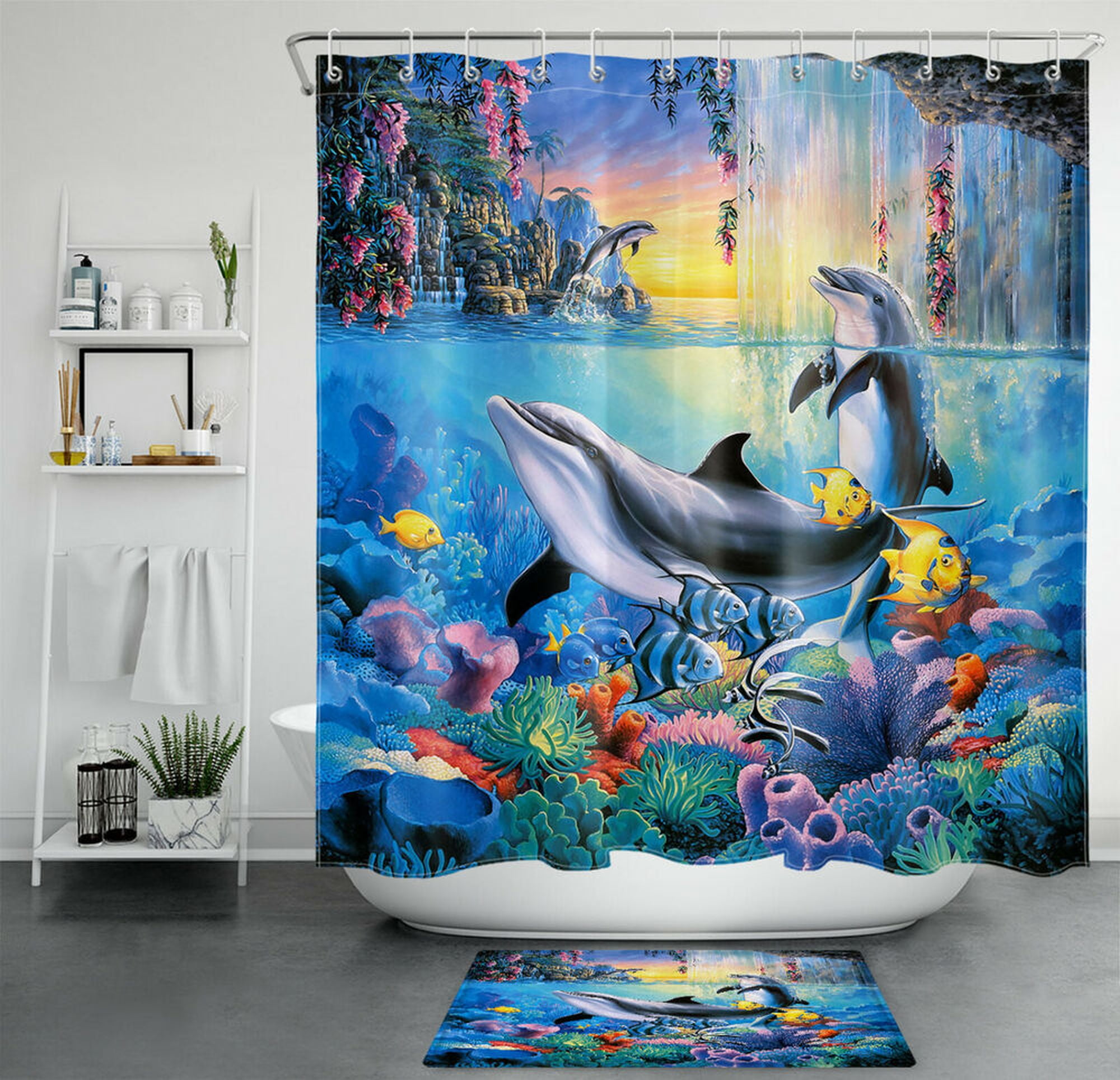 Serene Aquatic Dolphin Shower Curtain: Dive into an Enchanting